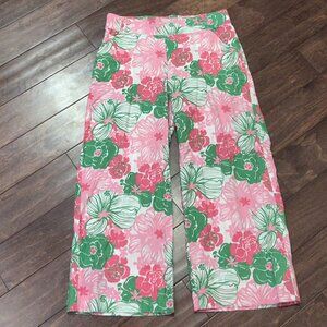 Lilly Pulitzer Pink & Green Floral Wide Leg Pants